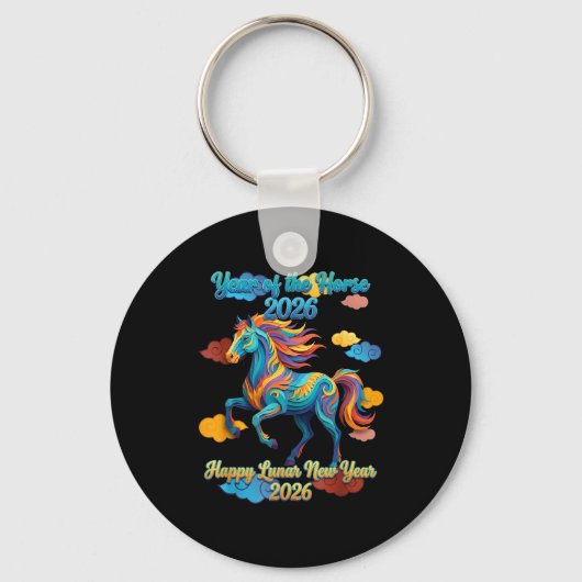 Happy Lunar New Year Colorful Horse  Sleutelhanger (Voorkant)