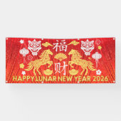 Happy Lunar New Year Of The Horse 2026 Red Gold Spandoek (Horizontaal)