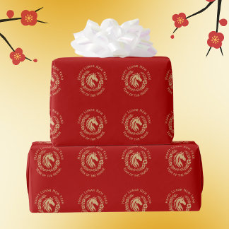 Happy Lunar New Year of the Horse Wreath Flowers Cadeaupapier