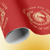 Happy Lunar New Year of the Horse Wreath Flowers Cadeaupapier