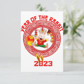 Happy Lunar nieuwjaar 2023, Cute Chinese Rabbit Bedankkaart (Staand voorkant)