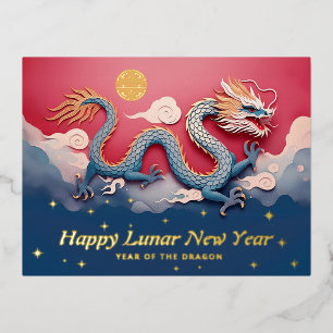 Happy Lunar Nieuwjaar Dragon Folie Vakantie Post K Folie Feestdagen Briefkaart