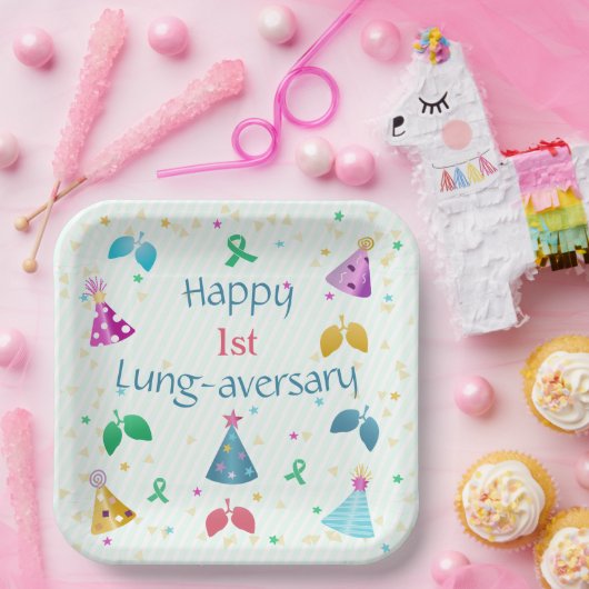 Happy Lung-aversary Green Stripe Party Papieren Bordje (Feest)