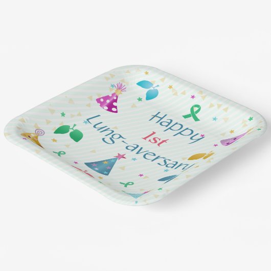 Happy Lung-aversary Green Stripe Party Papieren Bordje (Gebogen)