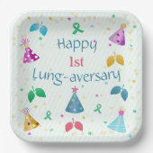 Happy Lung-aversary Green Stripe Party Papieren Bordje (Voorkant)