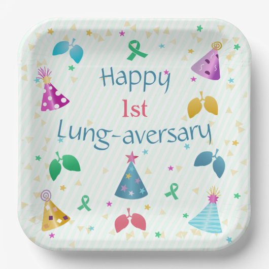Happy Lung-aversary Green Stripe Party Papieren Bordje (Voorkant)