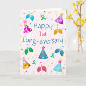 Happy Lung-aversary Pink Stripe Custom Kaart (Gele Bloem)