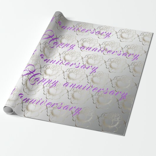 Happy Luxury Silver Floral 25th Jubileum Cadeaupapier (Uitgerold)