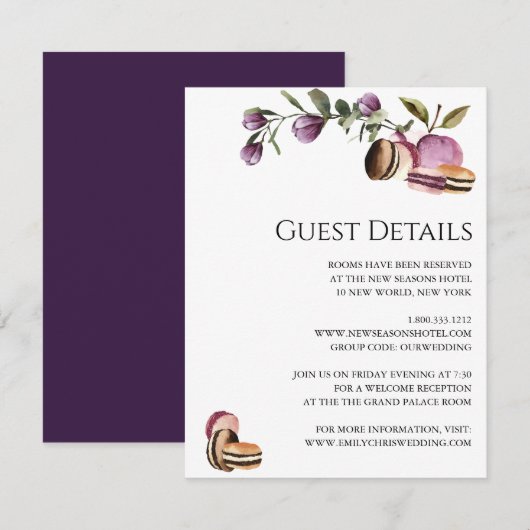 Happy Macaron | Elegant Violet Floral Modern Informatiekaartje (Voorkant / Achterkant)