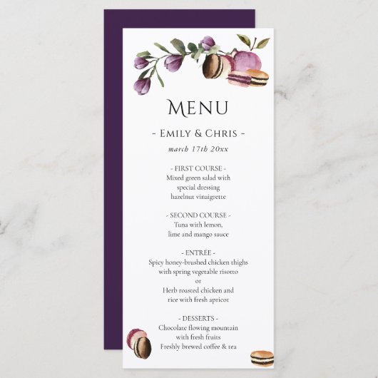Happy Macaron | Elegant Violet Floral Modern Menu (Voorkant / Achterkant)