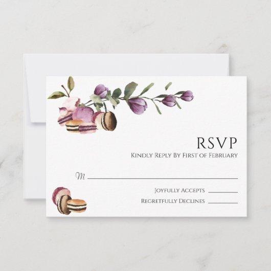 Happy Macaron | Elegant Violet Floral Modern RSVP Kaartje (Voorkant)