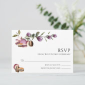 Happy Macaron | Elegant Violet Floral Modern RSVP Kaartje (Staand voorkant)
