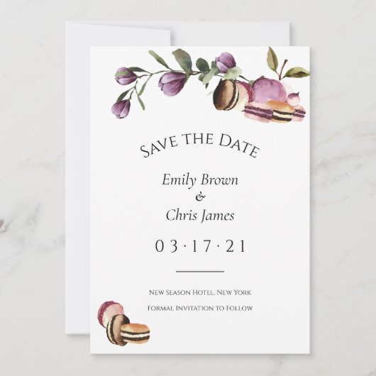 Happy Macaron | Elegant Violet Floral Modern Save The Date (Voorkant)