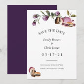 Happy Macaron | Elegant Violet Floral Modern Save The Date (Voorkant / Achterkant)