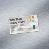 Happy Maid with Feather Duster | Clean Living Room Magnetisch Visitekaartje (Voorbeeld)