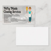 Happy Maid with Feather Duster | Clean Living Room Visitekaartje (Voorkant / Achterkant)