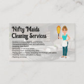 Happy Maid with Feather Duster | Clean Living Room Visitekaartje (Voorkant)