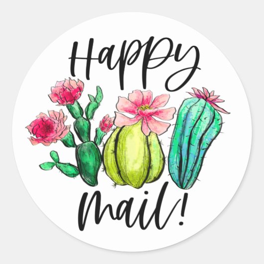 Happy Mail Bright Cactus Succulent Planten Ronde Sticker (Voorkant)