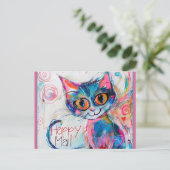 Happy Mail Cat Briefkaart (Staand voorkant)