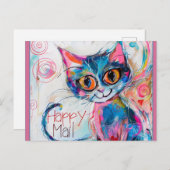 Happy Mail Cat Briefkaart (Voorkant / Achterkant)