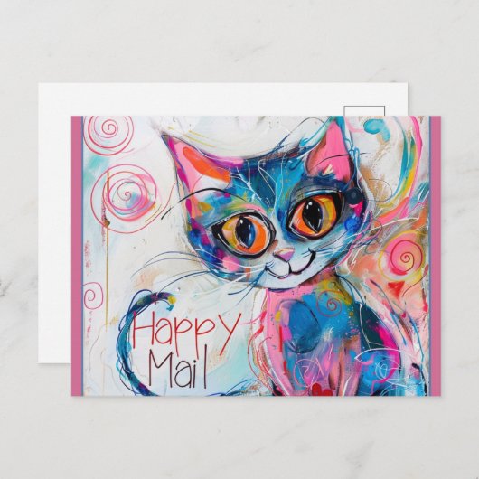 Happy Mail Cat Briefkaart (Voorkant / Achterkant)