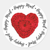 Happy Mail Crochet Shop Branding Yarn Heart Red Ronde Sticker (Voorkant)