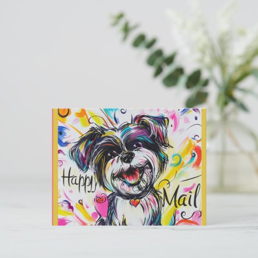 Happy Mail Dog Briefkaart (Staand voorkant)