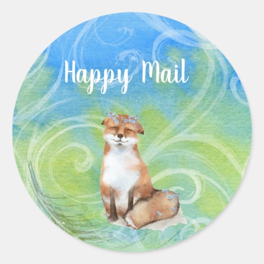 Happy Mail Glimlachende Bruine Vos Ronde Sticker (Voorkant)