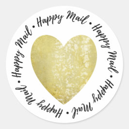 Happy Mail ・ Heart Stamp Faux Gold Foil Ronde Sticker