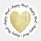 Happy Mail ・ Heart Stamp Faux Gold Foil Ronde Sticker (Voorkant)