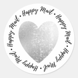 Happy Mail ・ Heart Stamp Faux Silver Foil Ronde Sticker