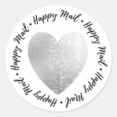 Happy Mail ・ Heart Stamp Faux Silver Foil Ronde Sticker (Voorkant)