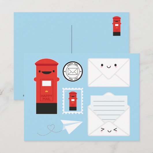 Happy Mail - Kawaii Post Briefkaart (Voorkant / Achterkant)
