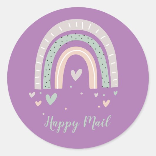 Happy Mail Paarse regenboog & Hearts Envelope Seal Ronde Sticker (Voorkant)
