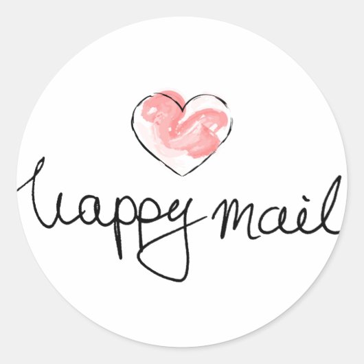 Happy mail ronde zakelijke stickers met rood hart (Voorkant)