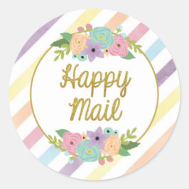 Happy Mail Sticker - pastel regenboog strepen goud