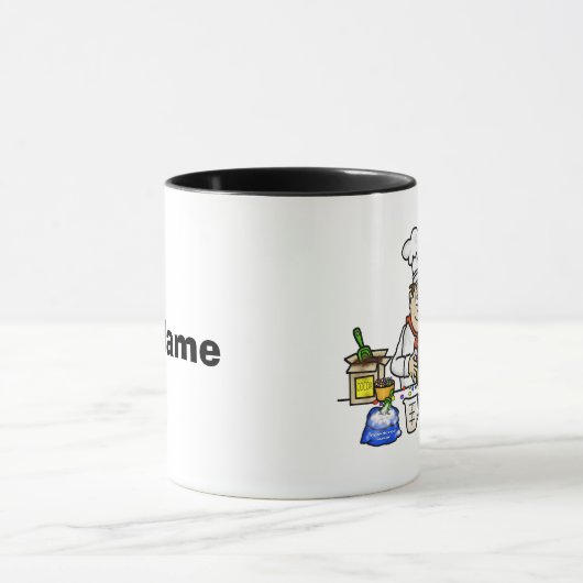 Happy Male Baker Decorting Cake Mok (Midden)