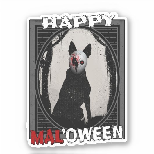 Happy Mal'obetween Belgium Malinois Halloween Sticker (Voorkant)