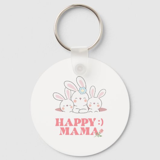 Happy Mama Bunny Rabbit Sleutelhanger (Voorkant)