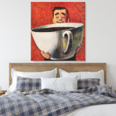 Happy Man Drink Giant Cup koffie Canvas Afdruk (Insitu (Slaapkamer))