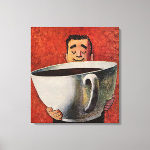 Happy Man Drink Giant Cup koffie Canvas Afdruk