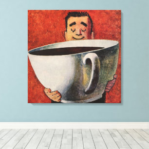  Happy Man Drink Giant Cup koffie Canvas Afdruk