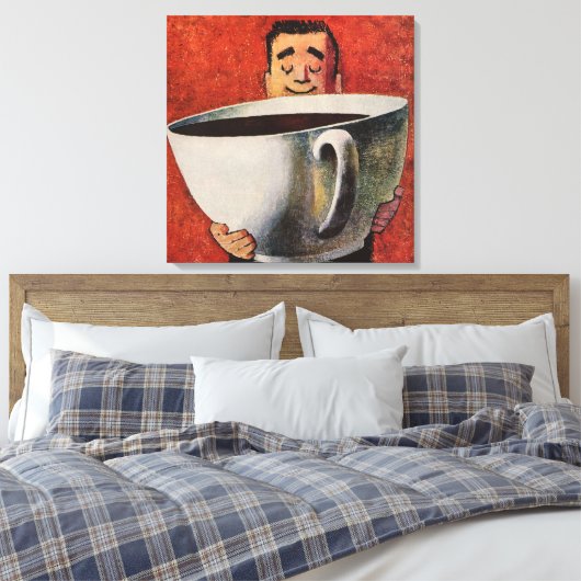  Happy Man Drink Giant Cup koffie Canvas Afdruk (Insitu (Slaapkamer))