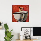  Happy Man Drink Giant Cup koffie Poster (Thuiskantoor)
