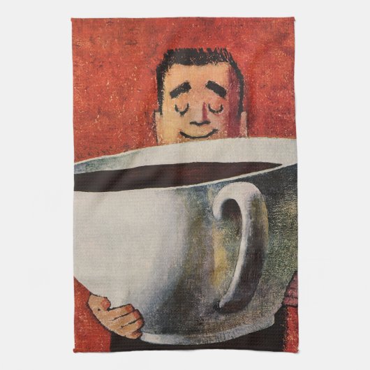  Happy Man Drink Giant Cup koffie Theedoek (Verticaal)