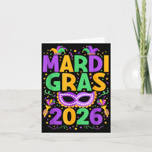 Happy Mardi Gras 2026 Costume New Orleans Matching Kaart (Voorkant)