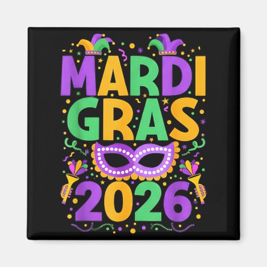 Happy Mardi Gras 2026 Costume New Orleans Matching Magneet (Voorkant)