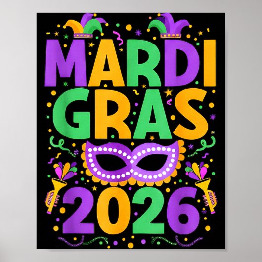 Happy Mardi Gras 2026 Costume New Orleans Matching Poster (Voorkant)