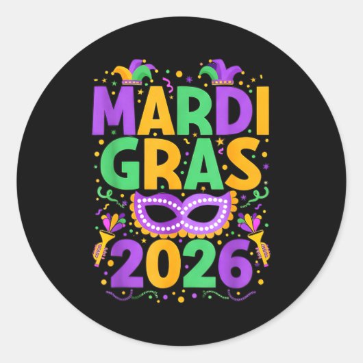 Happy Mardi Gras 2026 Costume New Orleans Matching Ronde Sticker (Voorkant)