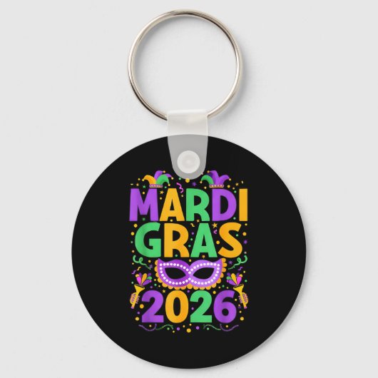 Happy Mardi Gras 2026 Costume New Orleans Matching Sleutelhanger (Voorkant)